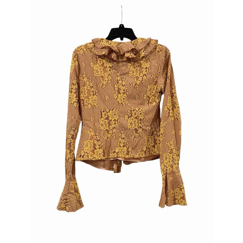 Majorelle Roma Top Golden Blush Women’s Small Ruffle V-Neck Floral Lace Fairy - Picture 4 of 15